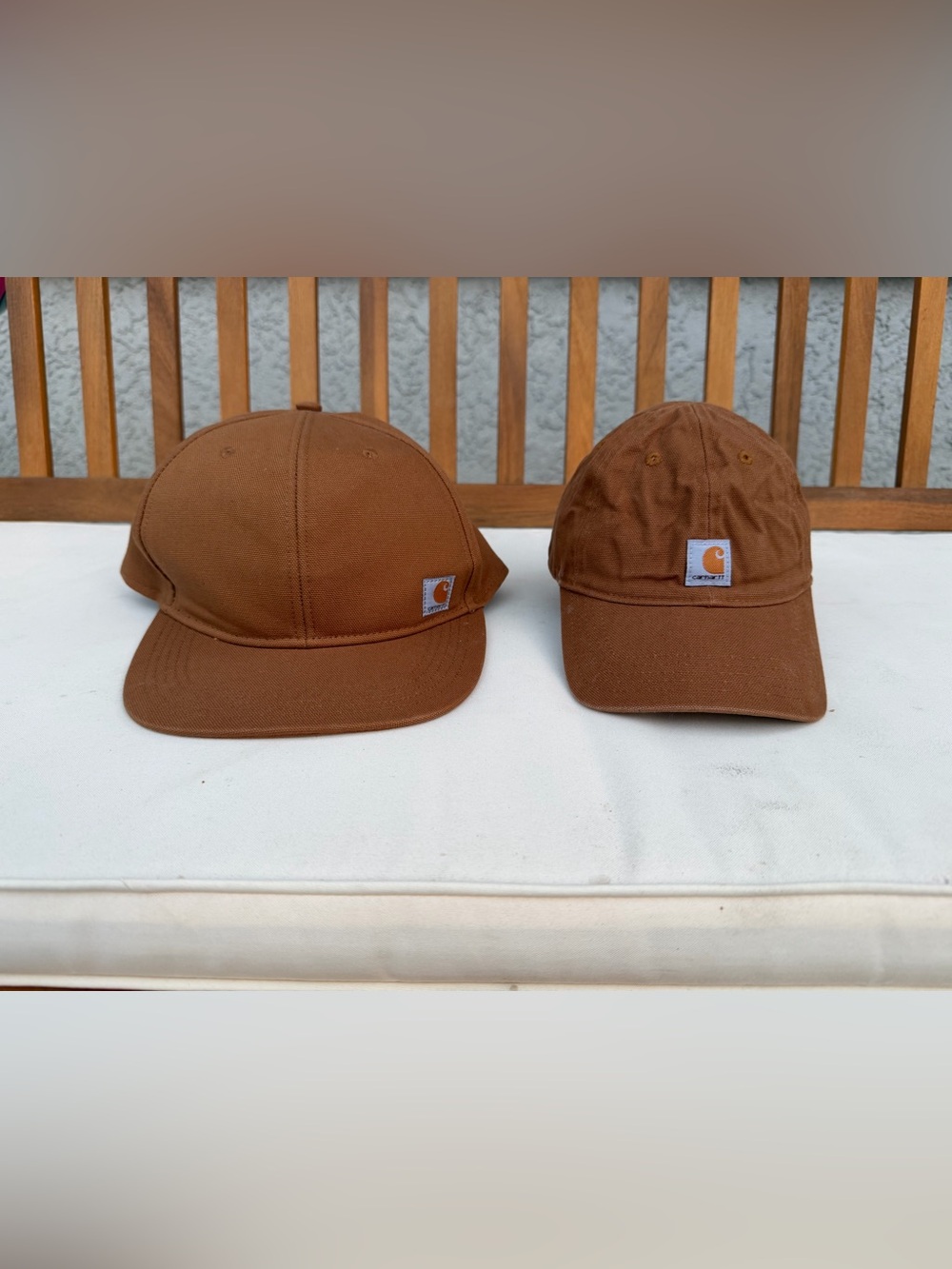 Carhartt Brown Canvas Caps with Logo Patch - big and little set